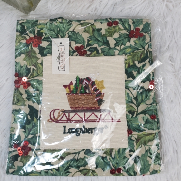 Longaberger Holly Canvas Embroidered Tote Bag w/sequin Berries - Picture 2 of 5